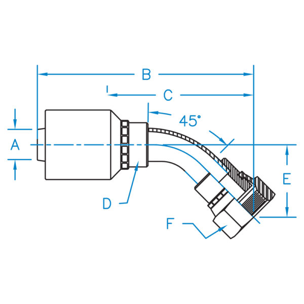 FFX45-06-06-K2 by Kurt Hydraulics | K2 Style Hydraulic Fitting | 1/4" Hose Barb x 3/8" Female O-Ring Face Seal Swivel | 45° Elbow | Carbon Steel
