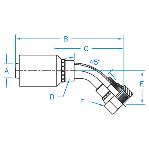 FFX45-12-12-WHP by Kurt Hydraulics | Ultra High Pressure Non Skive | Female O-Ring Face Seal | 45° Elbow | Swivel | for 3/4" Hose ID