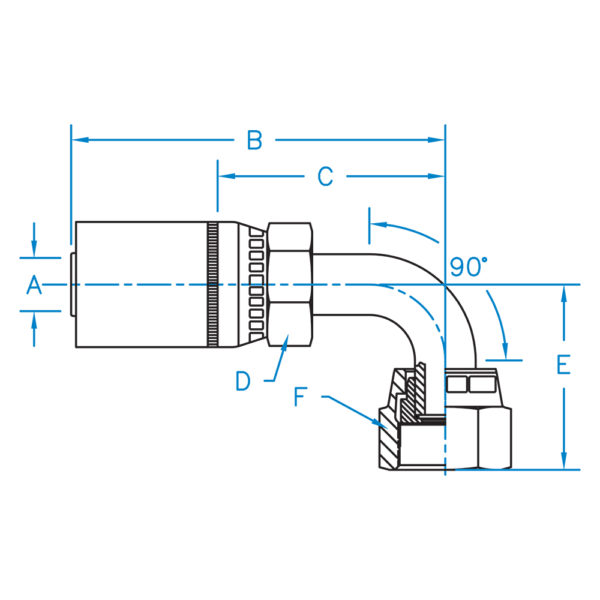 FFX90M-12-12 by Kurt Hydraulics | Female O-Ring Face Seal | 90° Medium Drop Elbow | Swivel | for 3/4" Hose ID