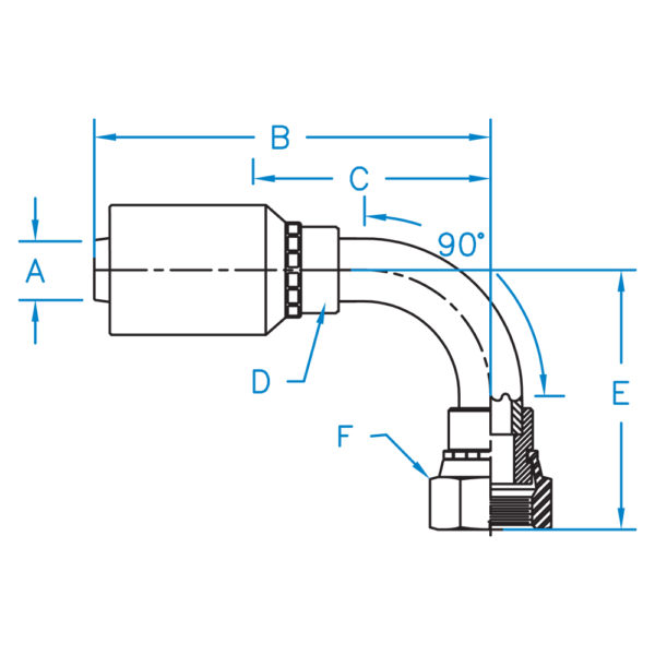 FFX90-20-20-JJ by Kurt Hydraulics | Ultra High Pressure Skive Style | Female O-Ring Face Seal | 90° Elbow | Swivel | for 1-1/4" Hose ID