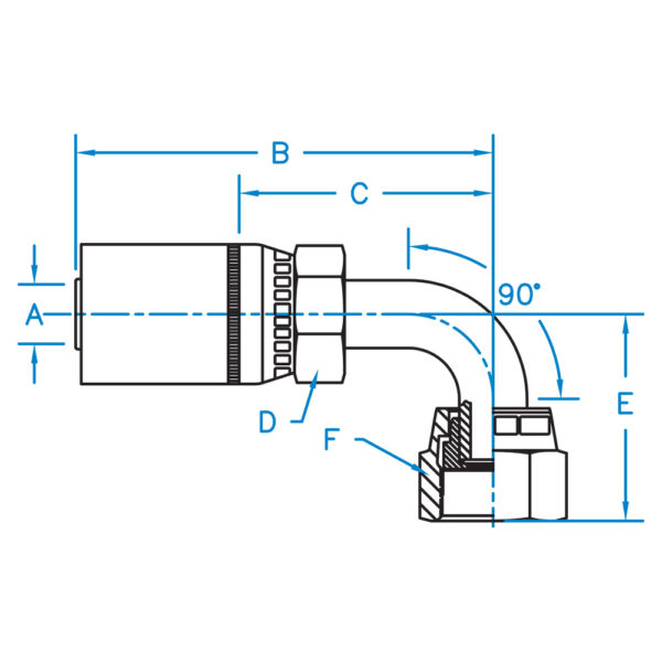 FFX90-06-06-SST by Kurt Hydraulics | Female O-Ring Face Seal | 90° Elbow | Swivel | PTFE Coupling | for 3/8" Hose ID