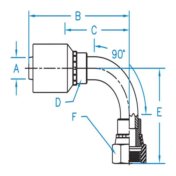 FFX90M-08-08-K2 by Kurt Hydraulic | K2 Series | 1/2" Hose Barb x 1/2" Female O-Ring Face Seal Swivel | Medium Drop | 90° Elbow | Carbon Steel