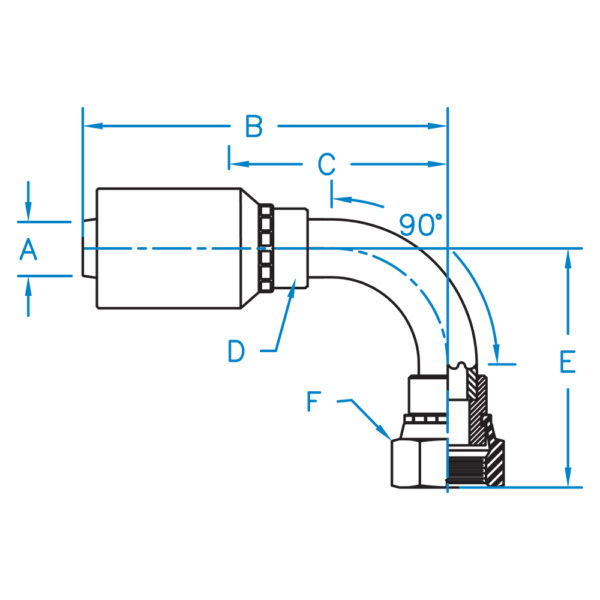 FFX90-12-12-WHP by Kurt Hydraulics | Ultra High Pressure Non Skive | 90° Elbow | Female O-Ring Face Seal | Swivel | for 3/4" Hose ID