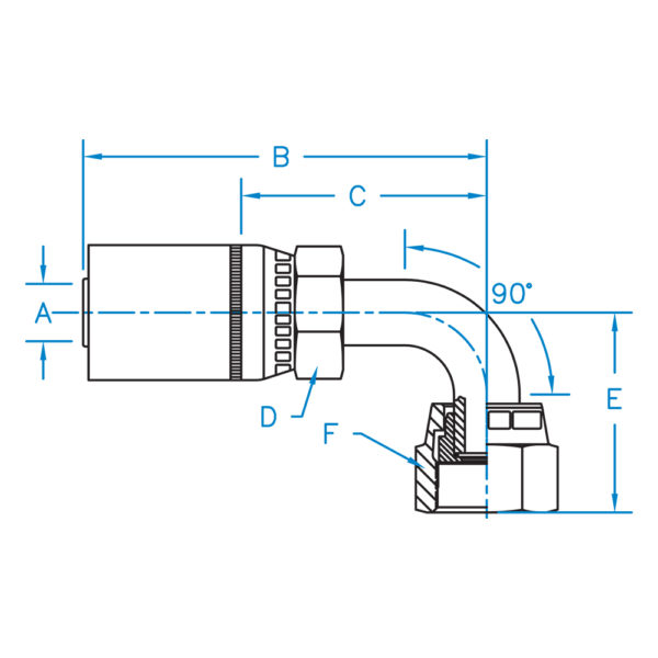 FFX90L-04-04 by Kurt Hydraulics | Female O-Ring Face Seal | 90° Long Drop Elbow | Swivel | for 1/4" Hose ID