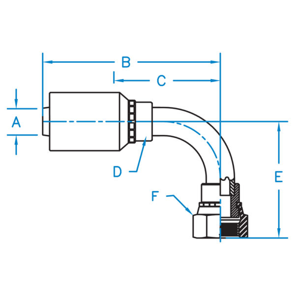 FFX90L-12-12-WHP by Kurt Hydraulics | Ultra High Pressure Non Skive | 90° Long Drop Elbow | Female O-Ring Face Seal | Swivel | for 1" Hose ID