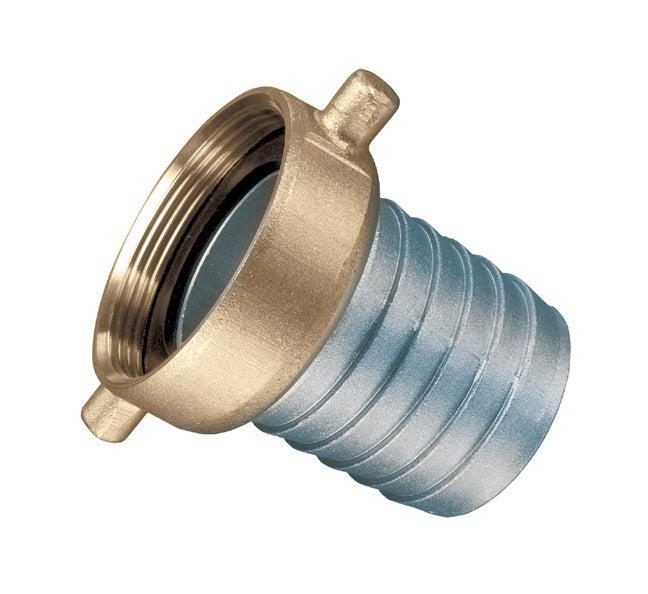 FHNST-F250 by Kuriyama | FHNST-F Series | Pin Lug Coupling | Female End | 2-1/2" Hose Barb x 2-1/2" Female NST | Aluminum with Brass Swivel Nut
