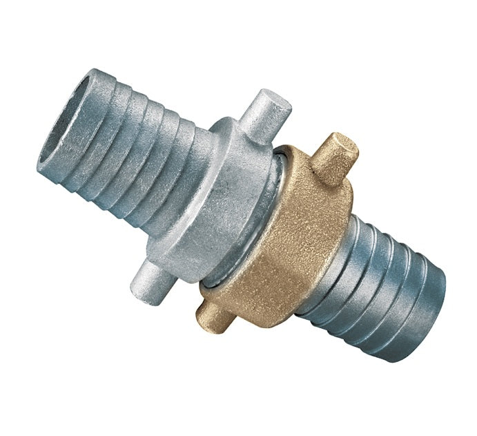 FHNST250 by Kuriyama | FHNST Series | Pin Lug Coupling | Complete Set | NST Threads | 2-1/2" Hose Barb x 2-1/2" Hose Barb | Aluminum with Brass Swivel Nut