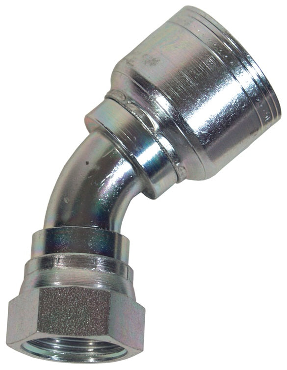 FJC45-08-08 by Dixon Valve | Crimp Fitting for PTFE Hose | with Crimp Collar | 45° Elbow | 1/2" Female JIC x -08 Hose Size | Carbon Steel
