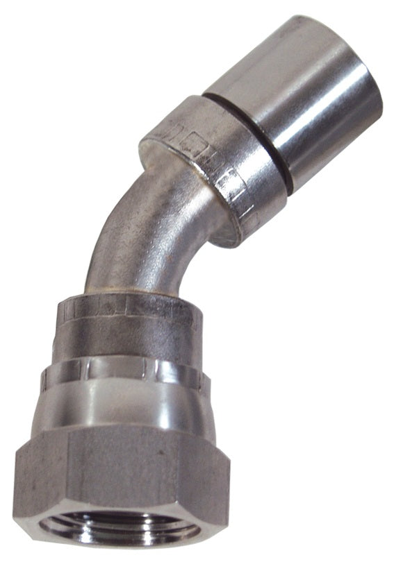FJS45-03-03 by Dixon Valve | Crimp Fitting for PTFE Hose | with Crimp Collar | 45° Elbow | 3/16" Female JIC x -03 Hose Size | 304 Stainless Steel