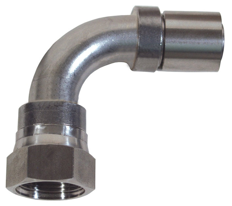 FJS90-08-08 by Dixon Valve | Crimp Fitting for PTFE Hose | with Crimp Collar | 90° Elbow | 1/2" Female JIC x -08 Hose Size | 304 Stainless Steel