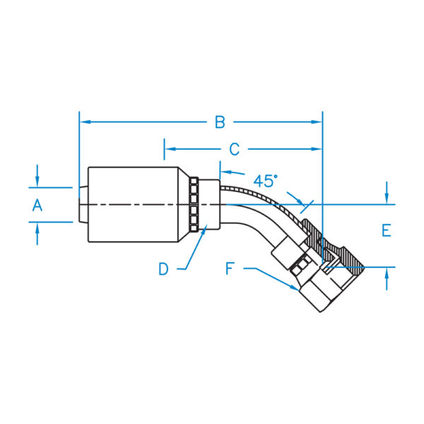 FJX45-16-16-WHP by Kurt Hydraulics | Ultra High Pressure Non Skive | Female JIC | 45° Elbow | Swivel | for 1" Hose ID