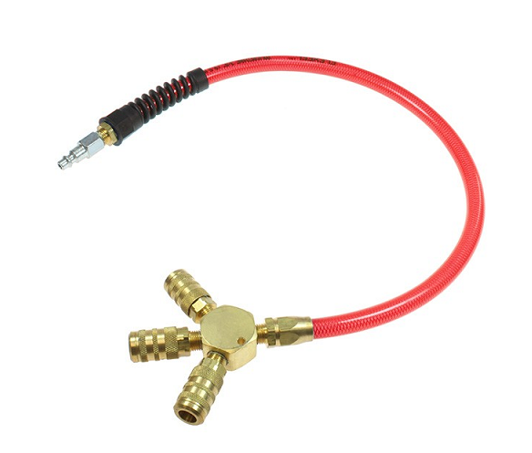 FP0624C-15XTR by Coilhose | Flexeel Pigtail Manifold | 1/4" 6 ball Industrial Coupler | Trans Red | Polyurethane | 24ft