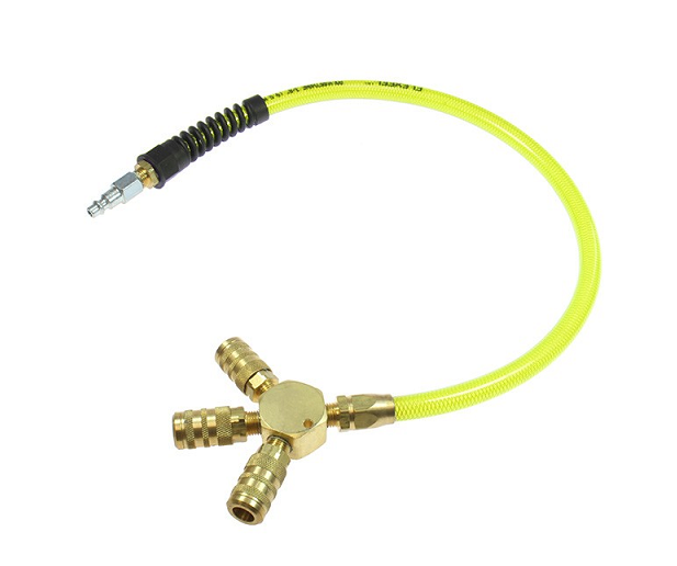 FP0648C-16XTY by Coilhose | Flexeel Pigtail Manifold | 1/4" 6 ball Automotive Coupler | Trans Yellow | Polyurethane | 48ft