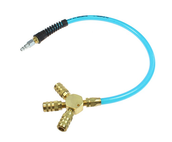 FP0624C-15X by Coilhose | Flexeel Pigtail Manifold | 1/4" 6 ball Industrial Coupler | Trans Blue | Polyurethane | 24ft