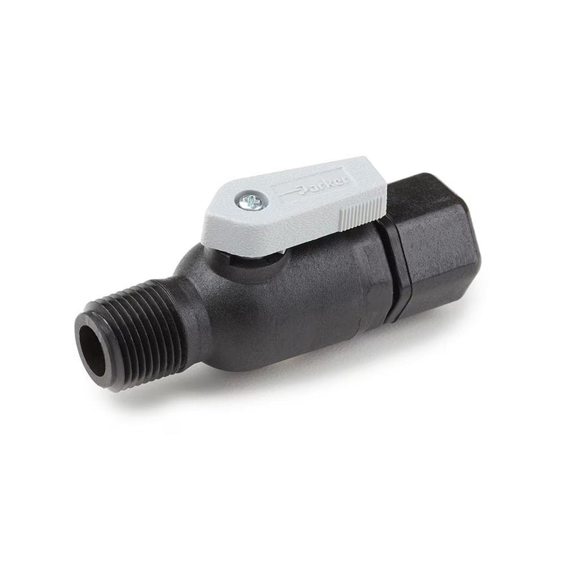 FTPPB4VMC6 by Parker | Ball Valve | 1/4" Tube Size x 3/8" Male NPTF Thread | 2.81" Length | Straight | Black | Polypropylene