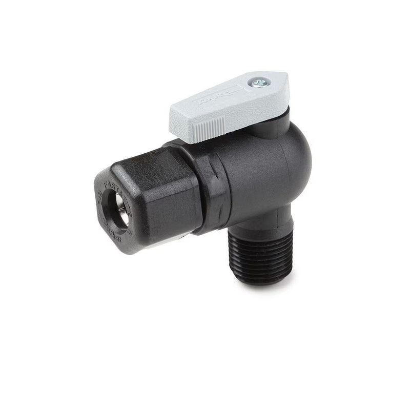 FTPPB6VME4 by Parker | Ball Valve | 3/8" Tube Size x 1/4" Male NPTF Thread | 2.26" Length | 90° Elbow | Black | Polypropylene