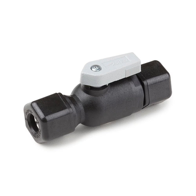 FTPPB6VUC6 by Parker | Ball Valve | 3/8" Tube Size 1 x 3/8" Tube Size 2 | 3.19" Length | Straight | Black | Polypropylene