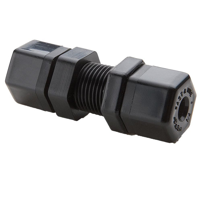 P4BU4 by Parker | Bulkhead Union | 1/4" Tube OD | 13/16" Hex | 2.17" Length | Straight | Black | Polypropylene