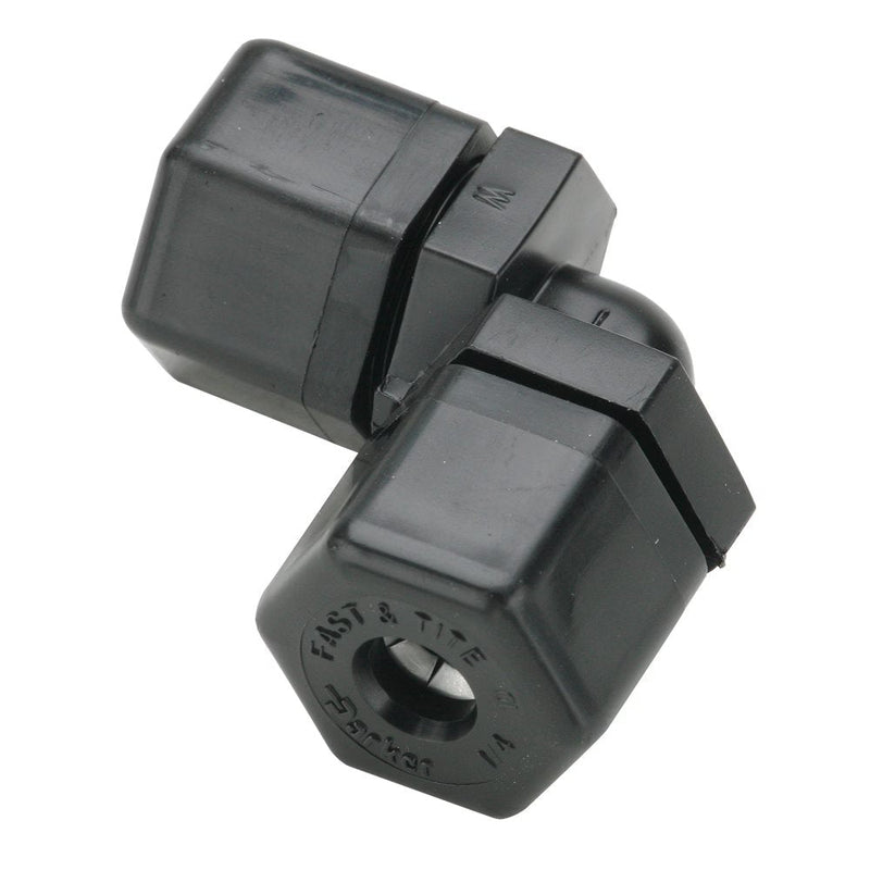 P5EU5 by Parker | Tube to Tube Fitting | 5/16" Tube OD | 3/4" Hex | 90° Elbow | Black | Polypropylene