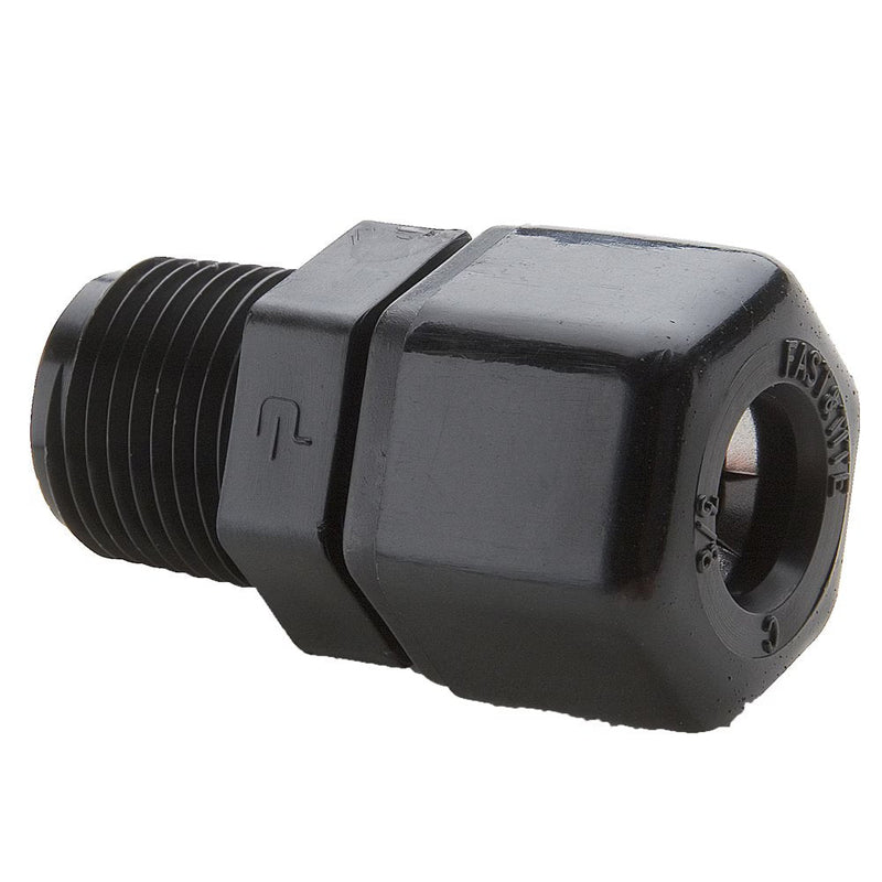 P6MC6 by Parker | Threaded Fitting | 3/8" Tube Connector x 3/8" Male NPTF Thread | 13/16" Hex | 1.67" Length | Straight | Black | Polypropylene