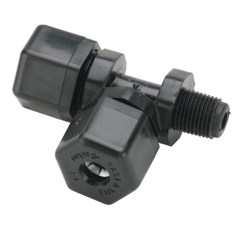 P8MR6 by Parker | Threaded Fitting | 1/2" Tube OD x 3/8" Female NPTF Thread | 1" Hex | 2.74" Length | Tee | Black | Polypropylene