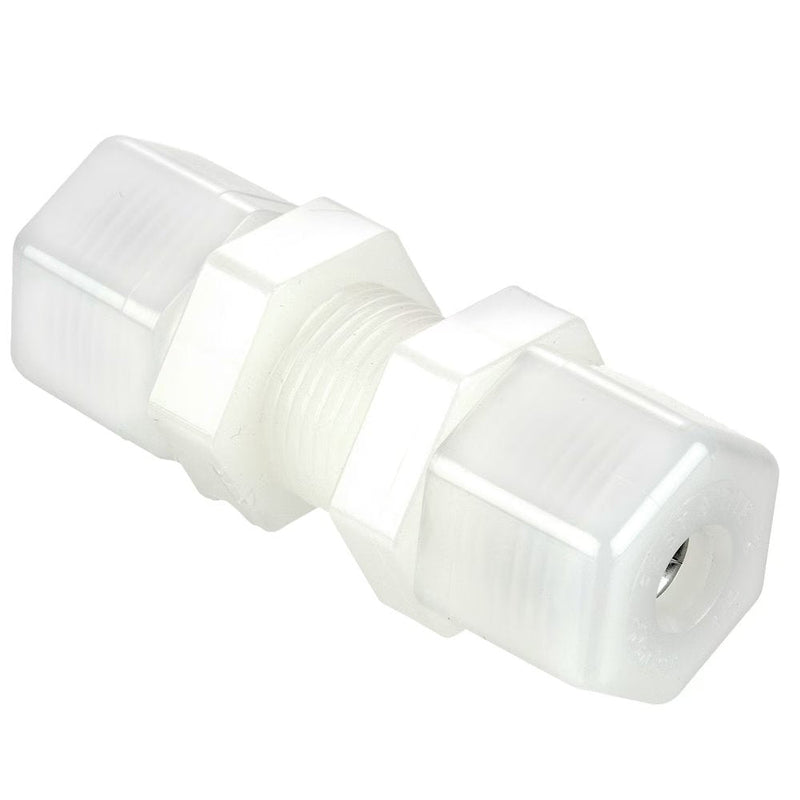 N8BU8 by Parker | Bulkhead Union | 1/2" Tube OD | 1-5/32" Hex | 2.75" Length | Straight | Natural | Nylon