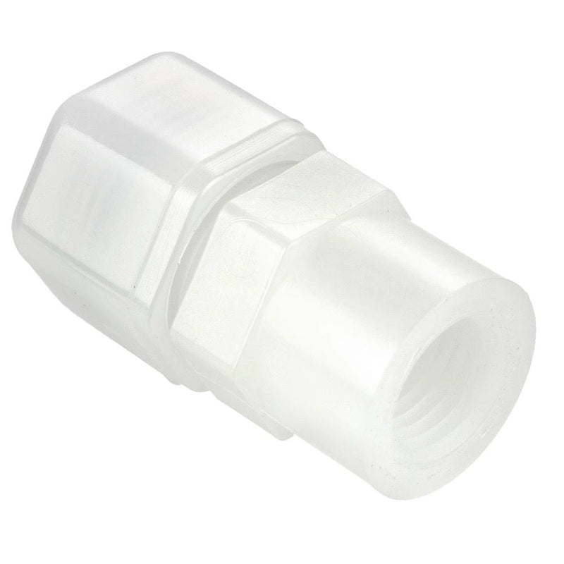 N6FC8 by Parker | Threaded Fitting | 3/8" Tube OD x 1/2" Female NPTF Thread | 13/16" Hex | 1.64" Length | Straight | Natural | Nylon