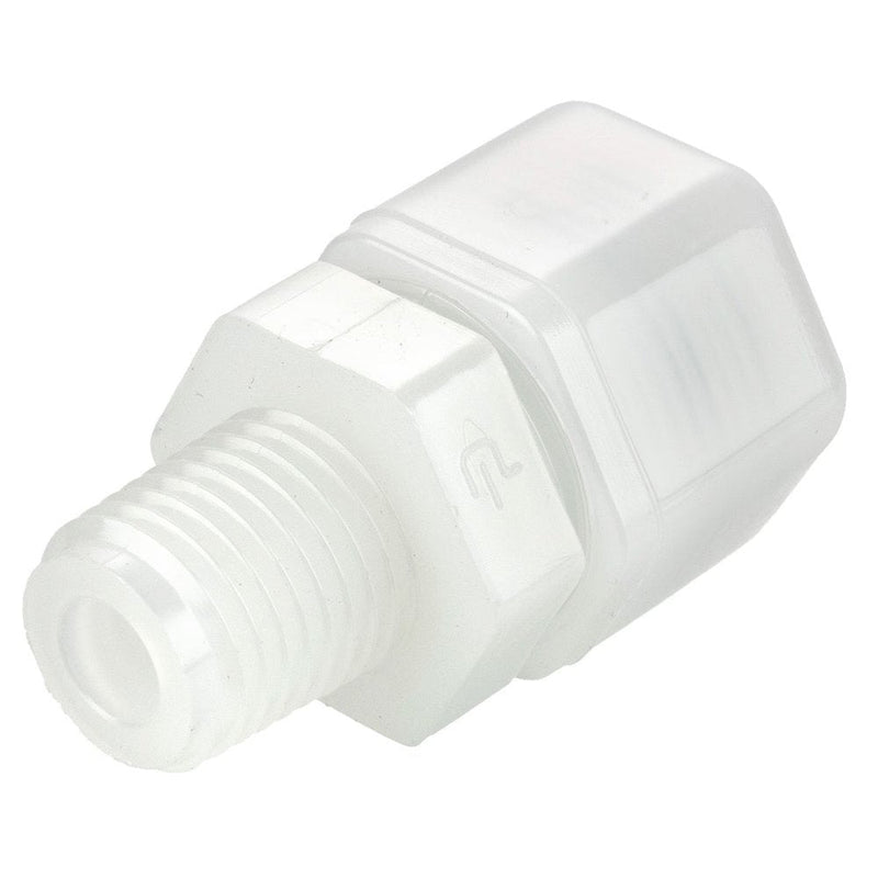 N8MC4 by Parker | Threaded Fitting | 1/2" Tube Connector x 1/4" Male NPTF Thread | 1" Hex | 1.74" Length | Straight | Natural | Nylon