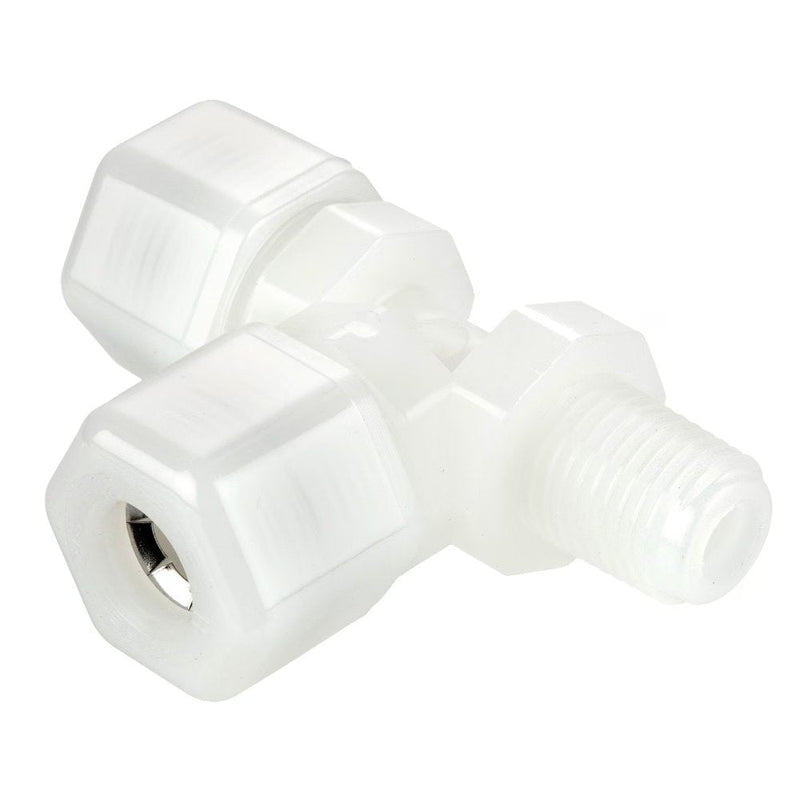 N4MR2 by Parker | Threaded Fitting | 1/4" Tube OD x 1/8" Female NPTF Thread | 11/16" Hex | 1.98" Length | Tee | Natural | Nylon