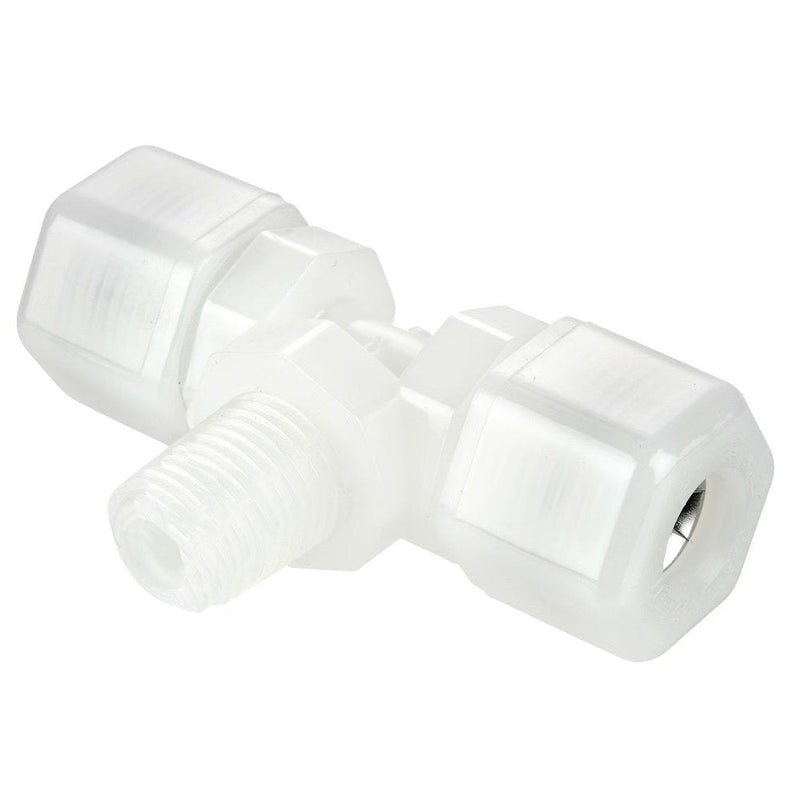 N8MT8 by Parker | Threaded Fitting | 1/2" Tube OD x 1/2" Male NPTF Thread | 1" Hex | 2.92" Length | Tee | Natural | Nylon