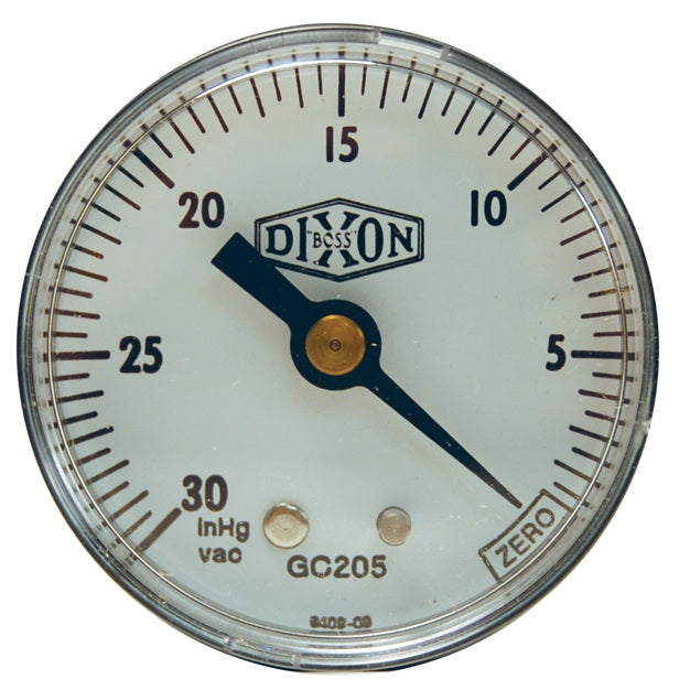 GC205 by Dixon Valve | Vacuum Gauge | Center Back Mount | 2" Face | 1/4" Center Back Mount | ABS Plastic