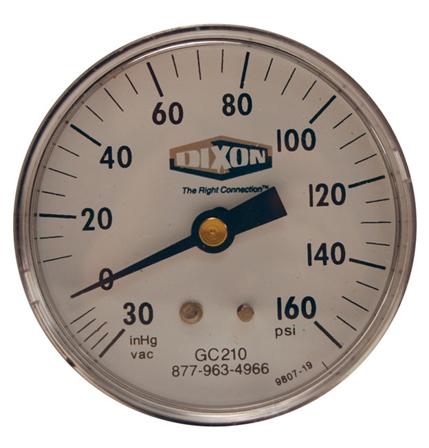 GC210 by Dixon Valve | Compound Gauge | Center Back Mount | 2-1/2" Face | 1/4" Center Back Mount | 0-160 PSI Range | ABS Plastic