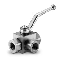 GE3L04SAE (GE3L-04-SAE) by Midland | High Pressure Full Port Three-Way Ball Valve | 7/16-20 Female UNF x 7/16-20 Female UNF x 7/16-20 Female UNF | Tee | Steel