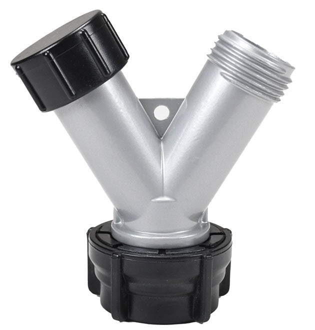 GHY by Dixon Valve | Garden Hose Y | 3/4" Female GHT Inlet | 3/4" Male GHT Twin Outlets | with One End Cap | Powder-Coated Zinc