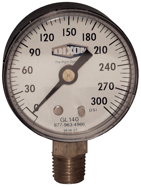 GL125 by Dixon Valve | Standard Dry Gauge | Lower Mount | 2" Face | 1/4" Lower Mount | 0-100 PSI Range | ABS Plastic