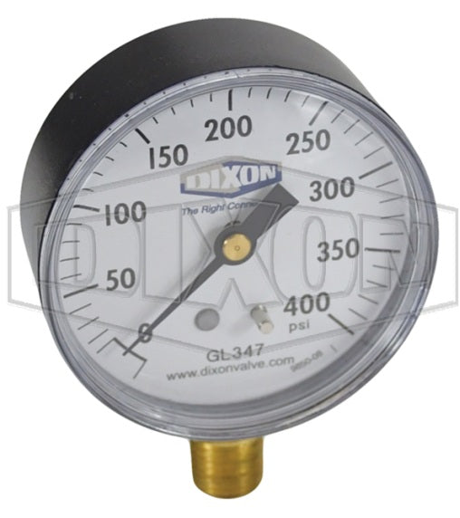 GL347 by Dixon Valve | Standard Dry Gauge | Lower Mount | 2-1/2" Face | 1/4" Lower Mount | 0-400 PSI Range | ABS Plastic