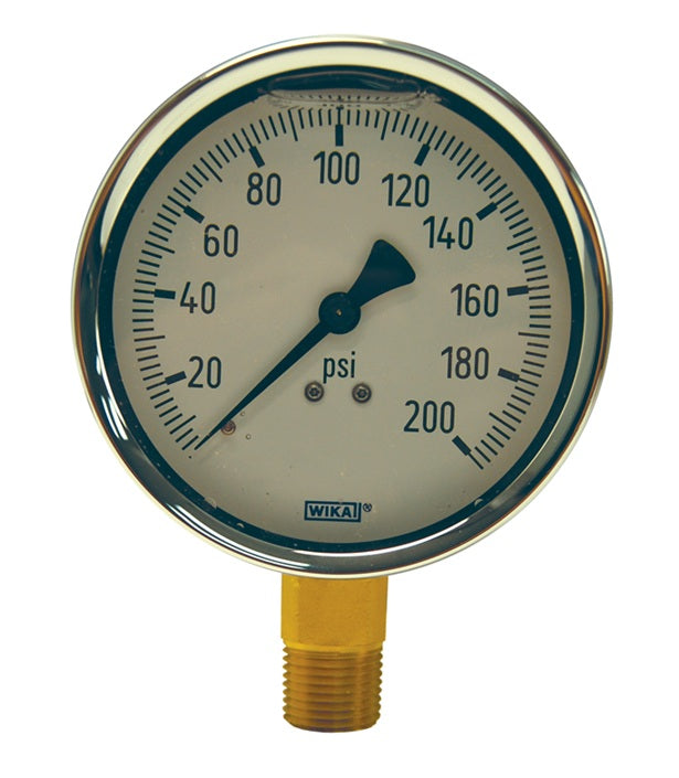 GLBR300-4 by Dixon Valve | Liquid Filled Gauge | Lower Mount | 4" Face | 1/2" Lower Mount | 0-300 PSI Range | Brass