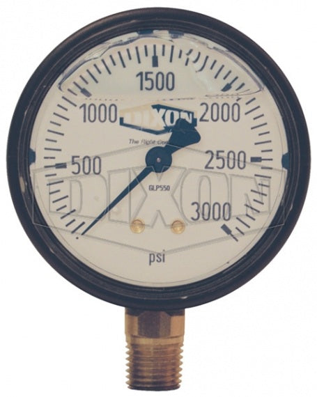 GLP510 by Dixon Valve | Liquid Filled Gauge | Lower Mount | 2-1/2" Face | 1/4" Lower Mount | 0-60 PSI Range | ABS Plastic Case