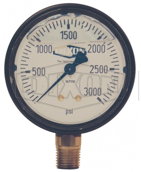 GLP530 by Dixon Valve | Liquid Filled Gauge | Lower Mount | 2-1/2" Face | 1/4" Lower Mount | 0-600 PSI Range | ABS Plastic Case