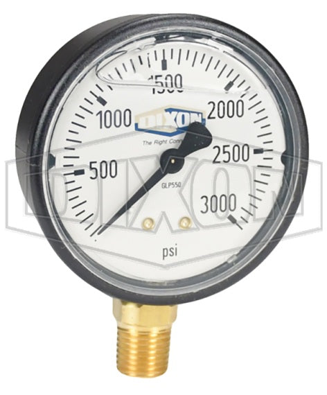 GLP550 by Dixon Valve | Liquid Filled Gauge | Lower Mount | 2-1/2" Face | 1/4" Lower Mount | 0-3000 PSI Range | ABS Plastic Case