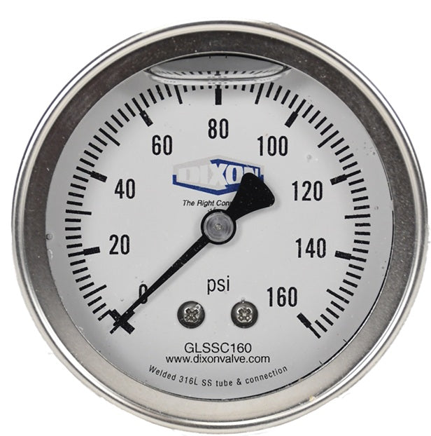 GLSSC200 by Dixon Valve | Liquid Filled Gauge | Center Back Mount | 2-1/2" Face | 1/4" Center Back Mount | 0-200 PSI Range | Stainless Steel