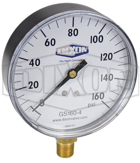 GS160-4 by Dixon Valve | Standard Dry Gauge | Lower Mount | 3-1/2" Face | 1/4" Lower Mount | 0-160 PSI Range | ABS Plastic