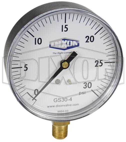 GS60-4 by Dixon Valve | Standard Dry Gauge | Lower Mount | 3-1/2" Face | 1/4" Lower Mount | 0-60 PSI Range | ABS Plastic