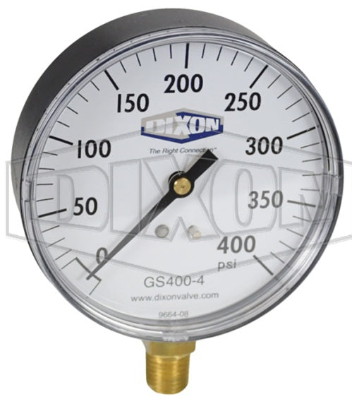 GS400-4 by Dixon Valve | Standard Dry Gauge | Lower Mount | 3-1/2" Face | 1/4" Lower Mount | 0-400 PSI Range | ABS Plastic