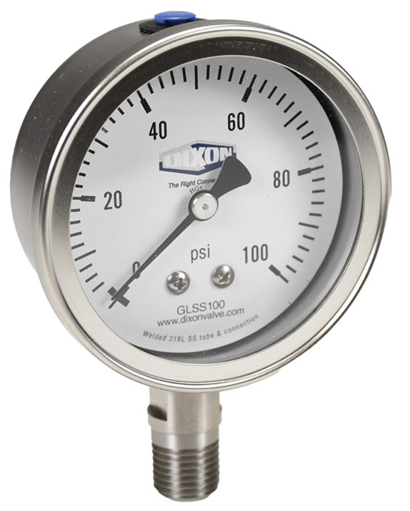 GSS600 by Dixon Valve | Dry Gauge | Lower Mount | 2-1/2" Face | 1/4" Lower Mount | 0-600 PSI Range | Stainless Steel