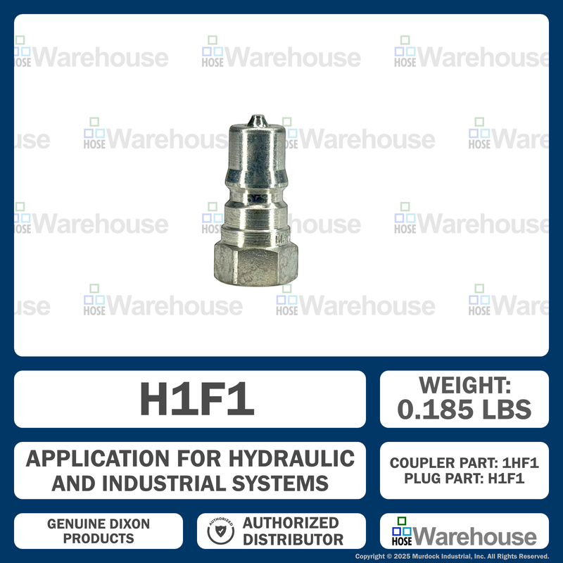 H1F1 by Dixon Valve | Hydraulic Quick Disconnect Coupling | H-Series | 1/8" Female NPTF x 1/8" ISO-B Interchange | Plug | Steel