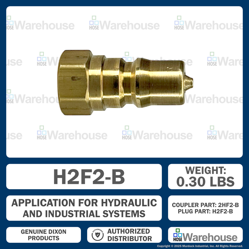 H2F2-B by Dixon Valve | Hydraulic Quick Disconnect Coupling | H-Series | 1/4" Female NPTF x 1/4" ISO-B Interchange | Plug | Brass