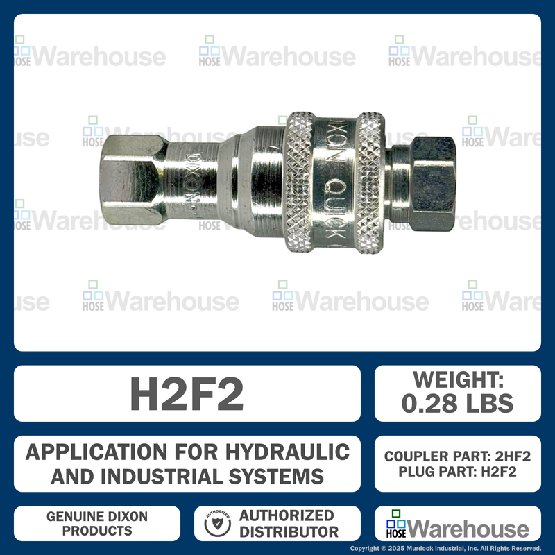 H2F2 by Dixon Valve | Hydraulic Quick Disconnect Coupling | H-Series | 1/4" Female NPTF x 1/4" ISO-B Interchange | Plug | Steel