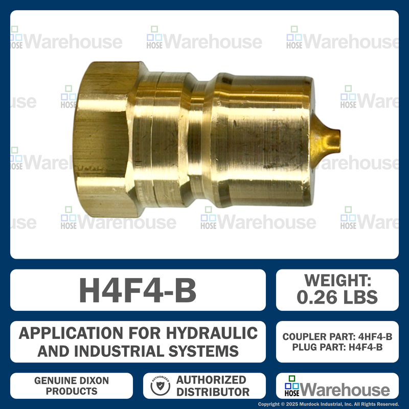 H4F4-B by Dixon Valve | Hydraulic Quick Disconnect Coupling | H-Series | 1/2" Female NPTF x 1/2" ISO-B Interchange | Plug | Brass