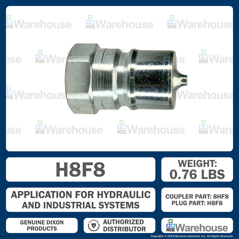 H8F8 by Dixon Valve | Hydraulic Quick Disconnect Coupling | H-Series | 1" Female NPTF x 1" ISO-B Interchange | Plug | Steel